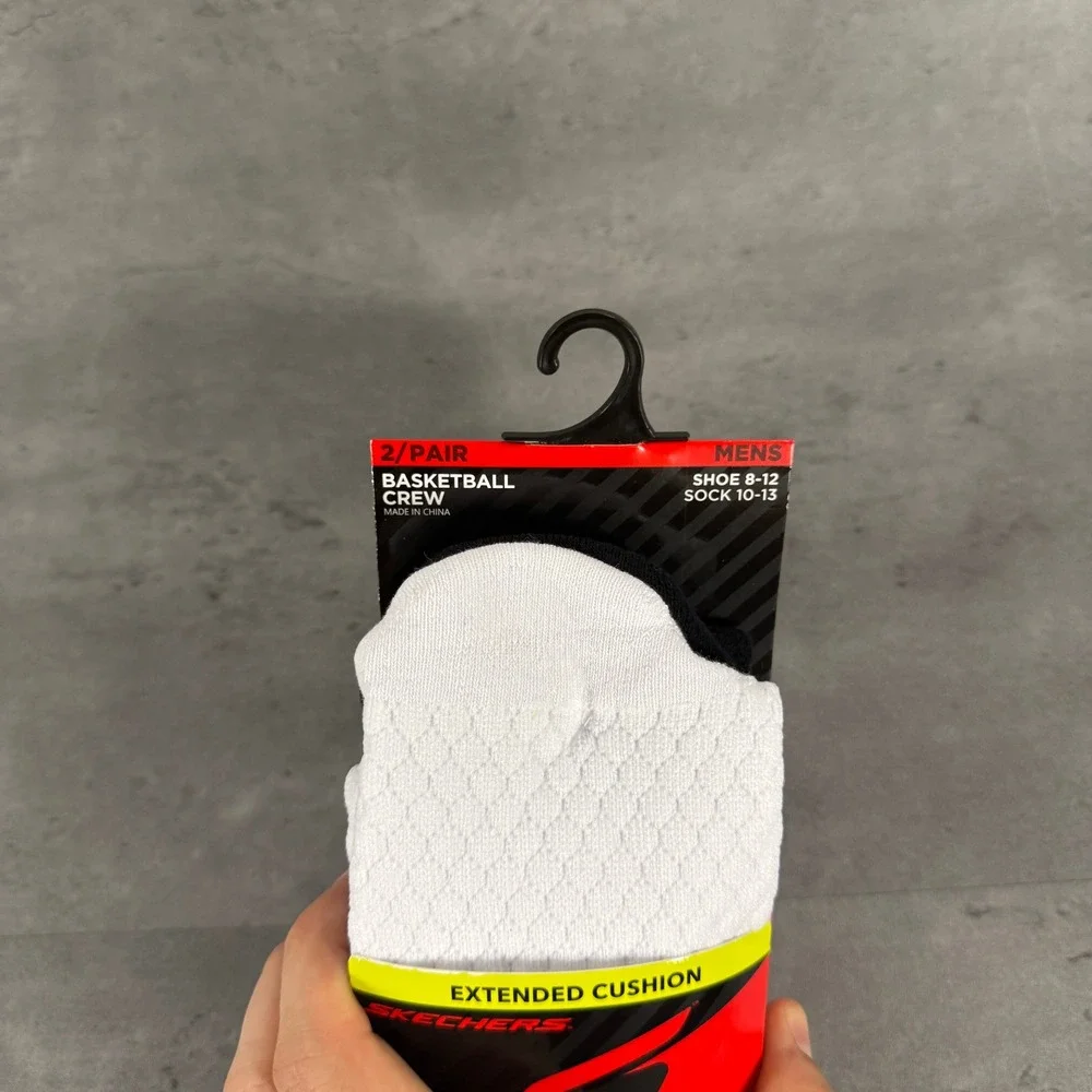 Skechers Basketball Crew Socks Mens L Z00884HBWBK White Black 2-Pack NEW